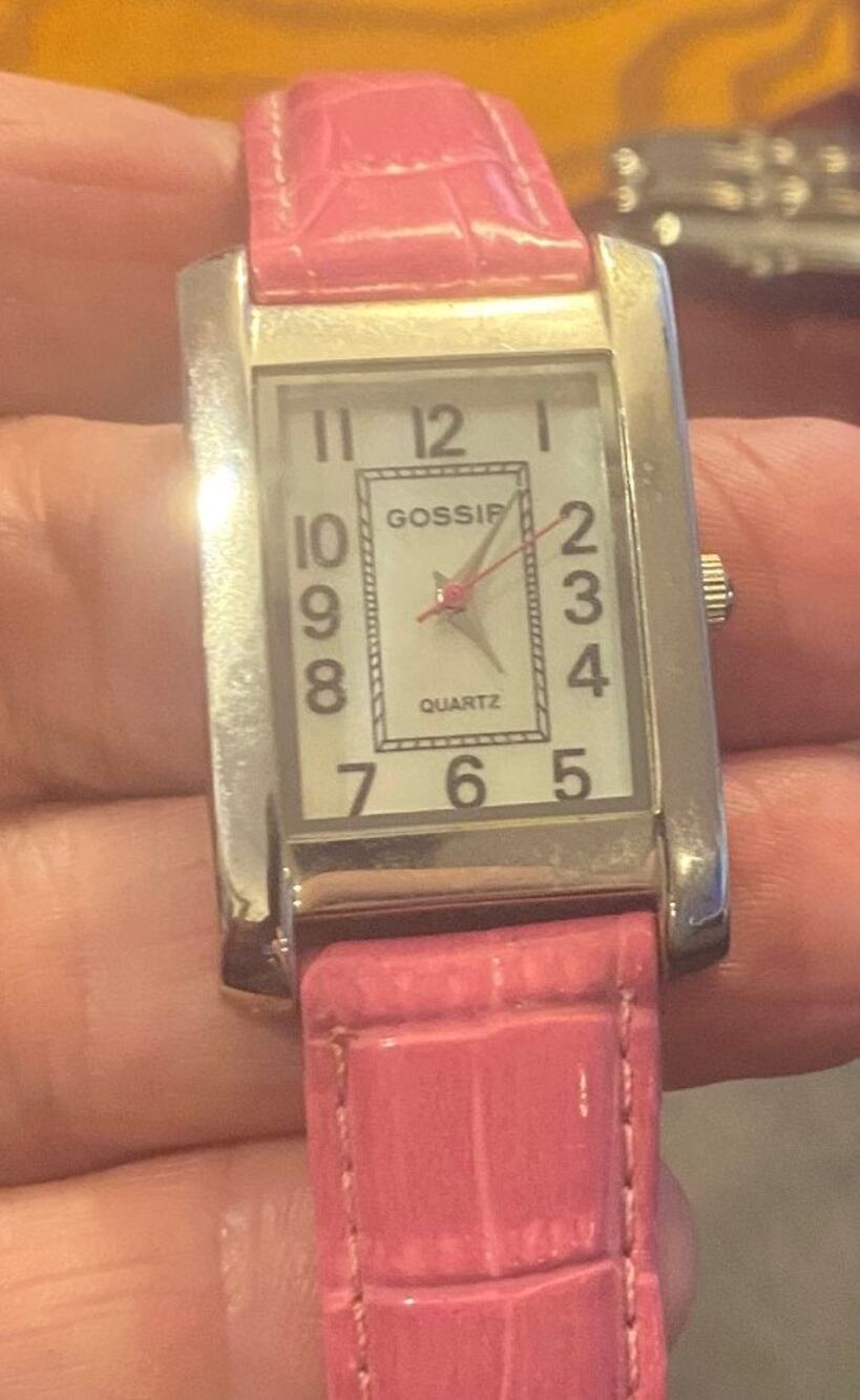 Women's 25mm Silver Tone Gossip Watch, MOP Face Pink Strap